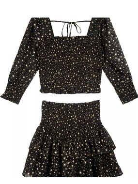 NWOT Tween Diva Foil Printed Chiffon Smocked Top and Skirt Set Sz 7